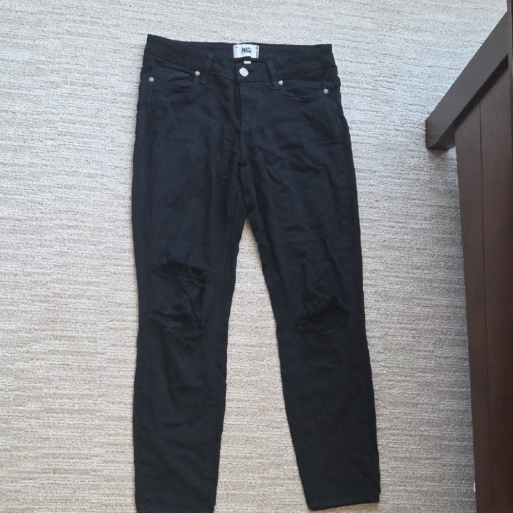 PAIGE Black Distressed Skinny Jeans